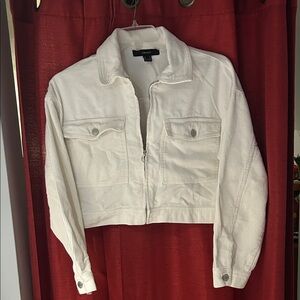 Forever 21 Cream Corduroy Cropped Jacket with Front Zip